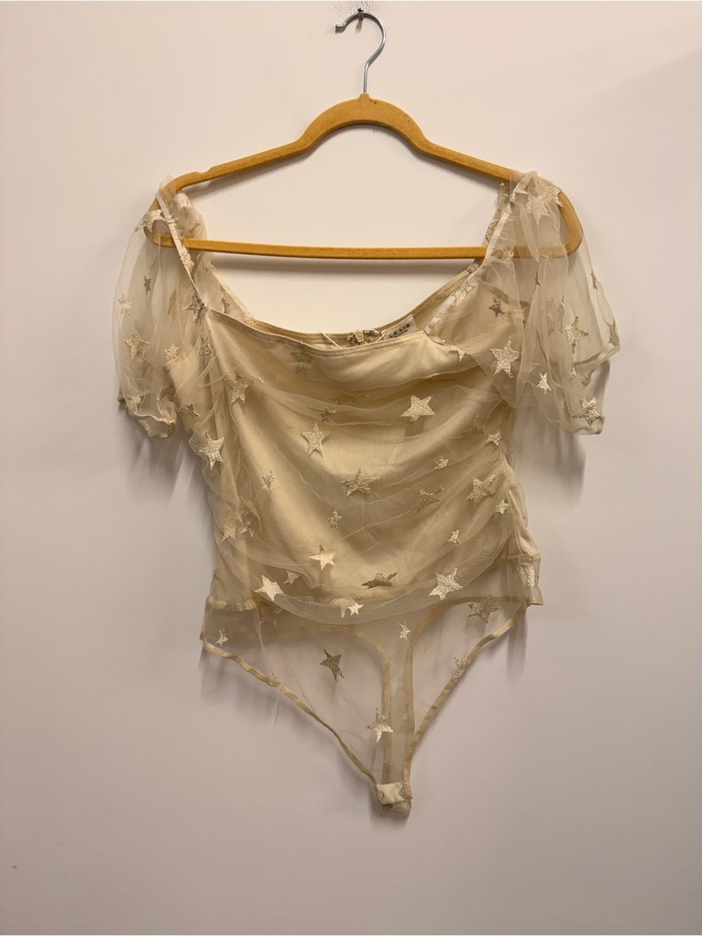 Le Lis Sheer Star-Embroidered Cream Bodysuit